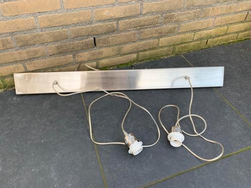 RVS hanglamp Besselink met 2 fittingen, Huis en Inrichting, Lampen | Hanglampen, Gebruikt, 75 cm of meer, Metaal, Ophalen