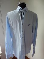 effen lichtblauw overhemd met bies en blauwe stiknaden mt M, Kleding | Heren, Blauw, Zo goed als nieuw, Claudio Campioni, Halswijdte 39/40 (M)