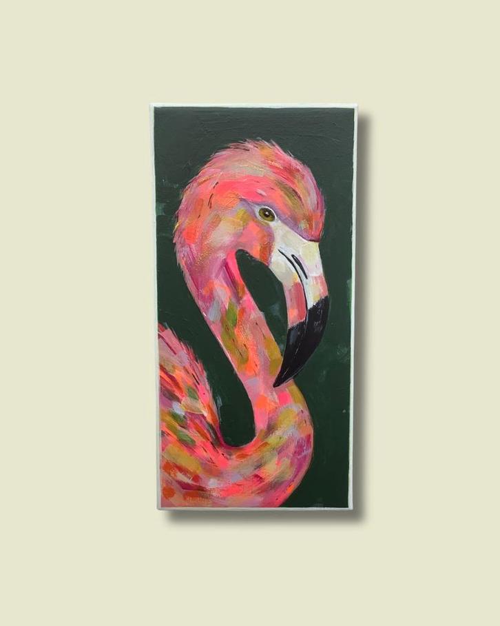 Handbeschilderd Tegeltje Flamingo - Uniek Kunstwerk, Antiek en Kunst, Antiek | Wandborden en Tegels, Ophalen of Verzenden