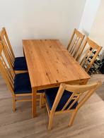 Houten eettafel met 5 stoelen, Ophalen, Gebruikt, 4 tot 6 stoelen