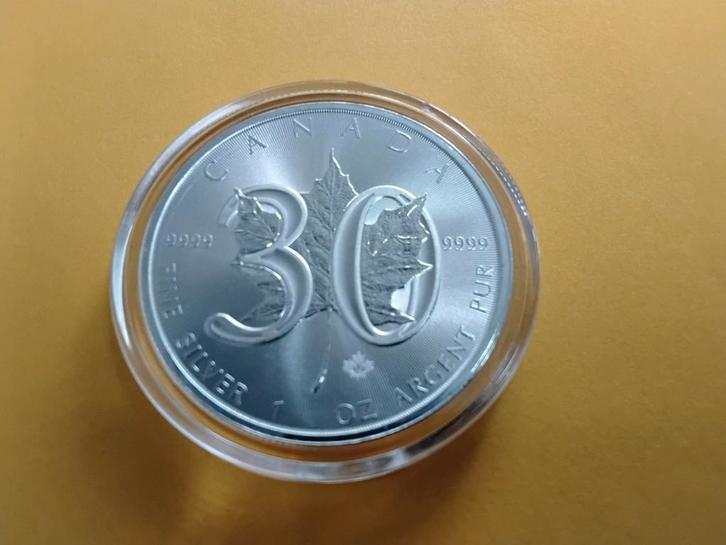 30ste JAAR MAPLE LEAF 30 ZILVEREN MUNT 1 OUNCE, Postzegels en Munten, Edelmetalen en Baren, Zilver, Ophalen