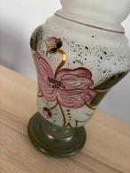 Vintage vaas glas groen roze golvende rand, Antiek en Kunst, Ophalen of Verzenden