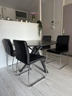 Ronde eettafel + stoelen, Huis en Inrichting, Ophalen, 100 tot 150 cm, Rond, Zo goed als nieuw
