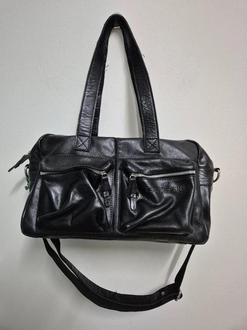 Tas50 - Zwarte leren Bear Design tas (1), Sieraden, Tassen en Uiterlijk, Tassen | Damestassen, Gebruikt, Handtas, Zwart, Ophalen of Verzenden