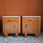 Set Art Deco Nachtkastjes Birdseye Esdoorn & Marmer, en meer, Ophalen of Verzenden, Zo goed als nieuw, Minder dan 55 cm, Hout