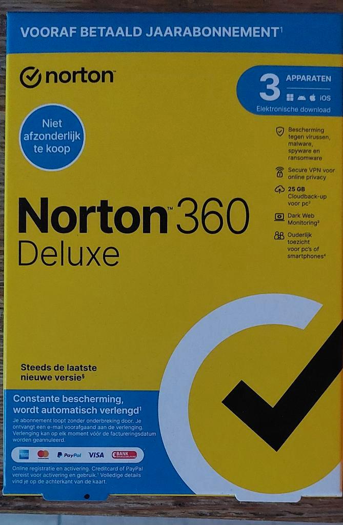 Norton 360 Deluxe - 3 Apparaten - Nieuw!, Computers en Software, Antivirus- en Beveiligingssoftware, Nieuw, MacOS, Windows, Android