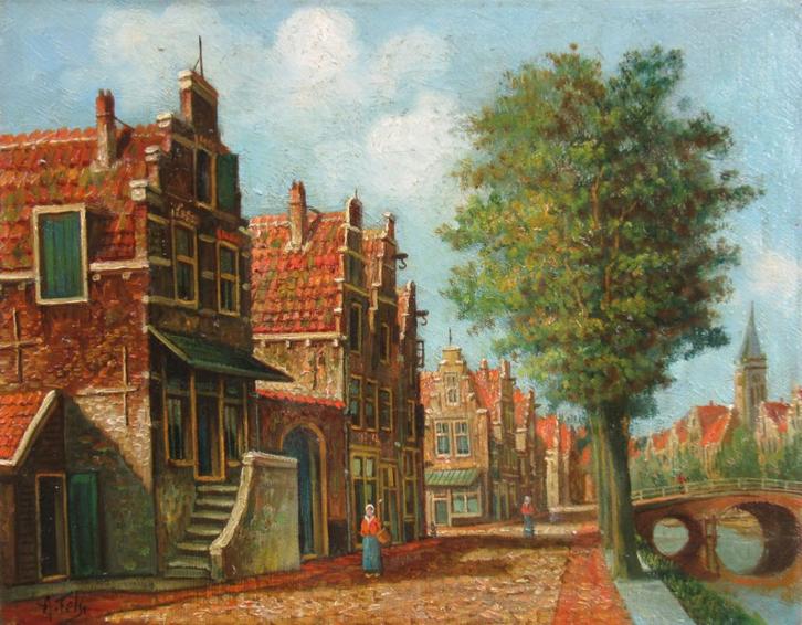 A.J. Fels (1908-): Klassiek stadsgezicht, Antiek en Kunst, Kunst | Schilderijen | Klassiek, Ophalen of Verzenden