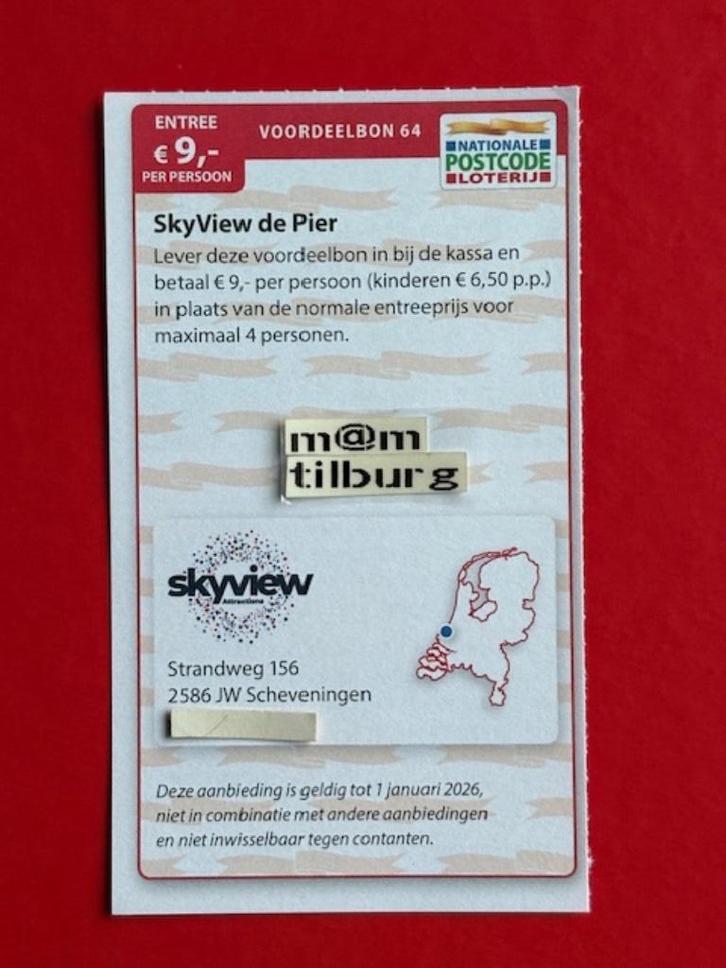 Voordeelbon 64 SkyView de Pier entree €9,- p.p., Tickets en Kaartjes, Kortingen en Cadeaubonnen, Drie personen of meer, Overige typen