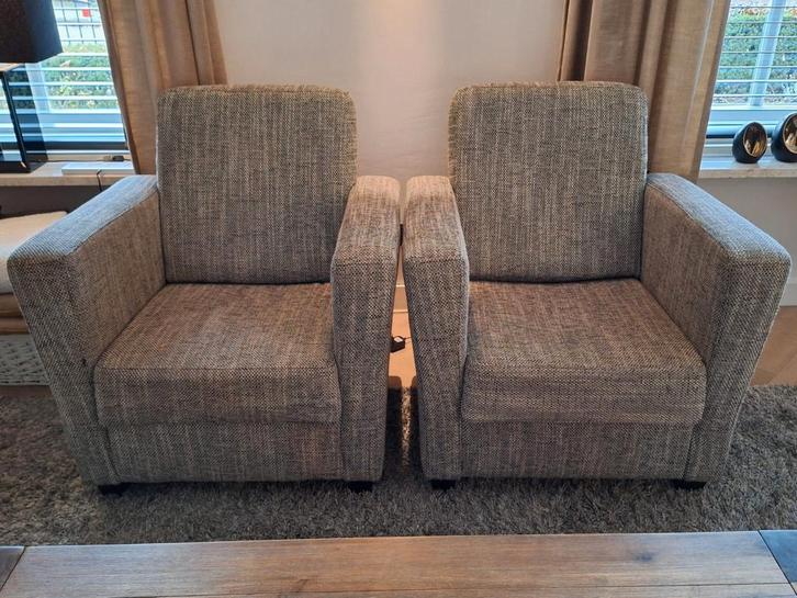 Fauteuils landelijke stijl - Grijs gemêleerd stof, Huis en Inrichting, Fauteuils, Gebruikt, Stof, 75 tot 100 cm, 75 tot 100 cm