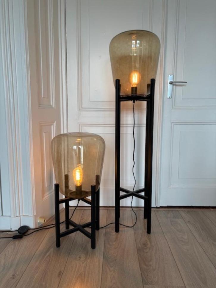 Vloer en tafellamp (set), Huis en Inrichting, Lampen | Vloerlampen, Zo goed als nieuw, 100 tot 150 cm, Glas, Metaal, Ophalen