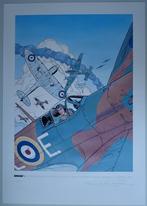 Biggles spitfires litho poster Francis Bergèse W.E. Johns., Gebruikt, Ophalen of Verzenden, A1 t/m A3, Rechthoekig Staand