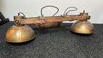 Industriële hanglamp goud 2 lichts met hout., Antiek en Kunst, Antiek | Koper en Brons, Ophalen