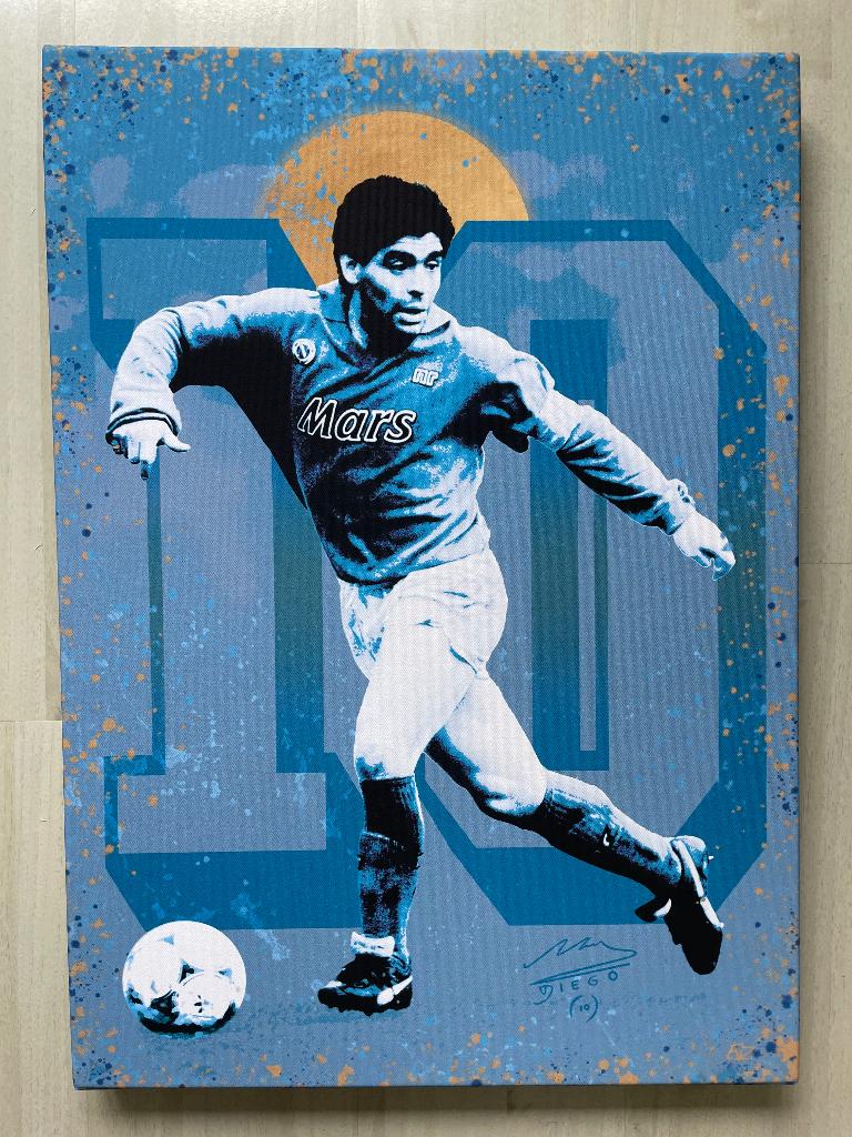 Diego Maradona op mooie kunst canvas Napoli, Verzenden, Zo goed als nieuw, Buitenlandse clubs, Overige typen