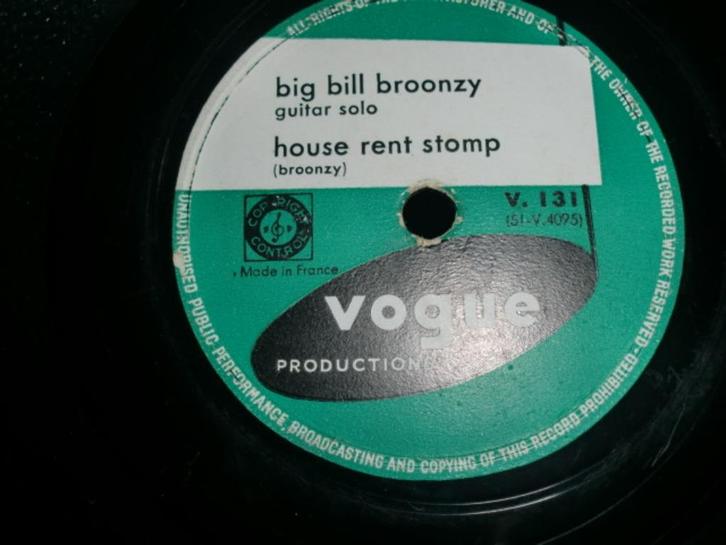 Big Bill Broonzy  House Rent Stomp  Vogue 10" 78rpm 1953, Cd's en Dvd's, Vinyl | Jazz en Blues, Gebruikt, Blues, 1940 tot 1960