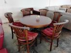 Complete eethoek, noten. Tafel met 6 stoelen., Huis en Inrichting, Complete eetkamers, Ophalen, Gebruikt