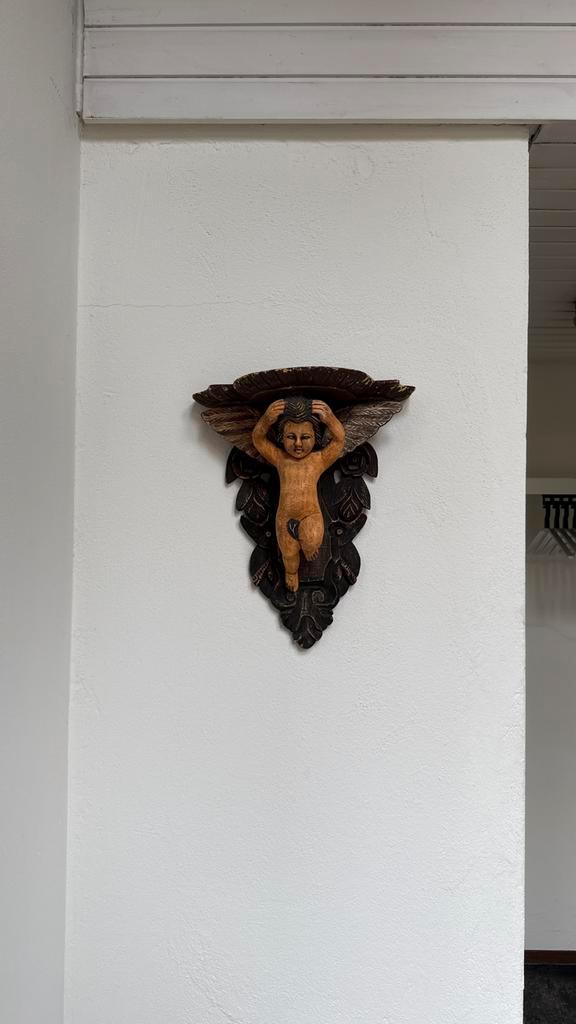 Twee Antieke Houten Engeltjes, Antiek en Kunst, Kunst | Beelden en Houtsnijwerken, Ophalen