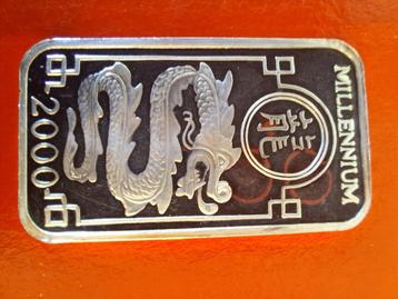 Zilveren baartje 20 gr. "Dragon" Uit Korea, 250 Won. Rare! beschikbaar voor biedingen