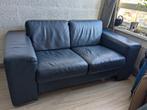 Lederen Tweezitsbank - Blauw gratis, Huis en Inrichting, Ophalen, Gebruikt, Tweepersoons