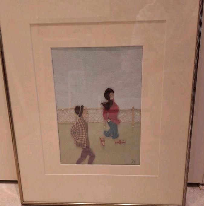 Uniek handgemaakt textielkunstwerk – “Walking” –kantkloswerk, Antiek en Kunst, Kunst | Schilderijen | Klassiek, Ophalen