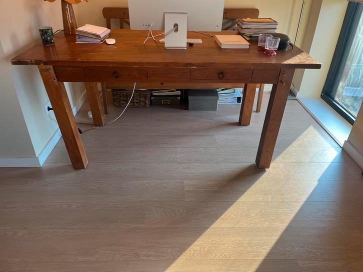 Houten tafel met laatjes, Huis en Inrichting, Tafels | Eettafels, Gebruikt, 100 tot 150 cm, 150 tot 200 cm, Vier personen, Rechthoekig