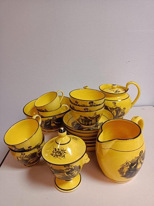 Kanariegeel Engels Theeserviesje 19e eeuws (Staffordshie?), Antiek en Kunst, Antiek | Servies compleet, Ophalen