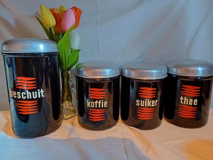 Amsterdamse School Bussenset - Zwart met Rood Logo, Antiek en Kunst, Antiek | Emaille, Ophalen of Verzenden