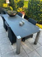 Tuintafel met zwart Granieten blad, RVS poten +/- 2.2x1 mtr, Ophalen, Gebruikt, Rechthoekig, Overige materialen