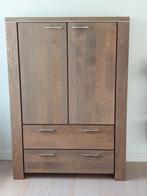 Complete eetkamer in bruin/grijs eiken, onbeschadigd netjes, Ophalen, Gebruikt, 6 tot 8 stoelen