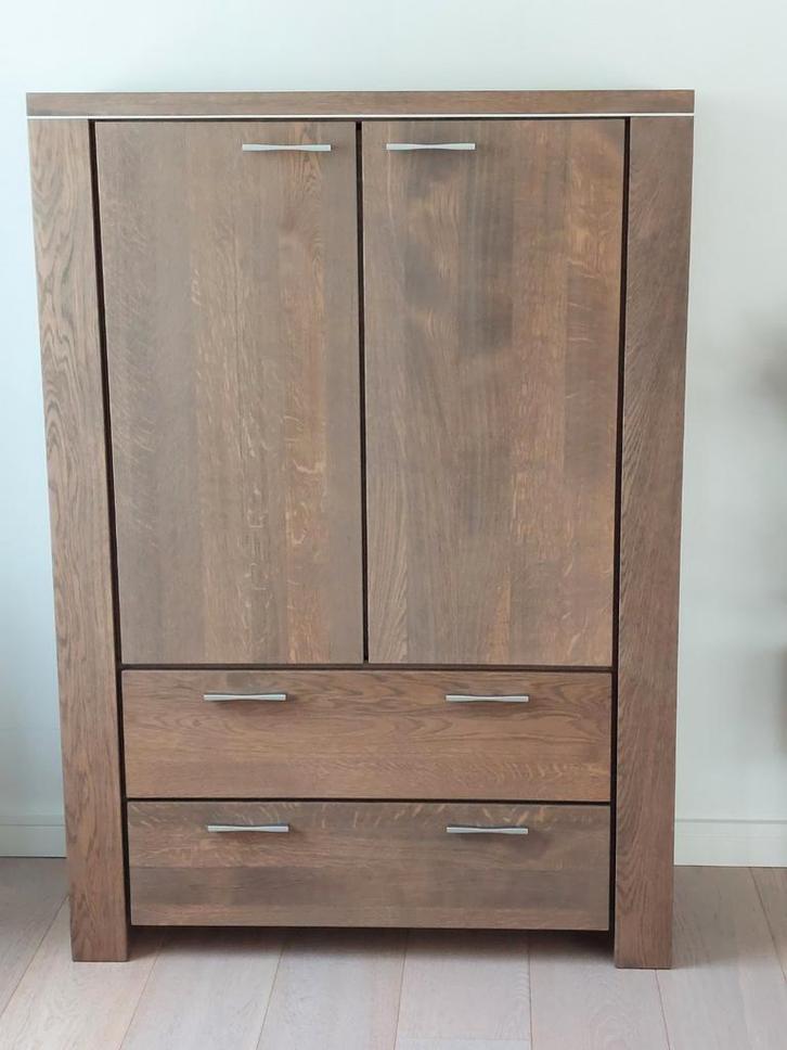Complete eetkamer in bruin/grijs eiken, onbeschadigd netjes, Huis en Inrichting, Complete eetkamers, Gebruikt, 6 tot 8 stoelen