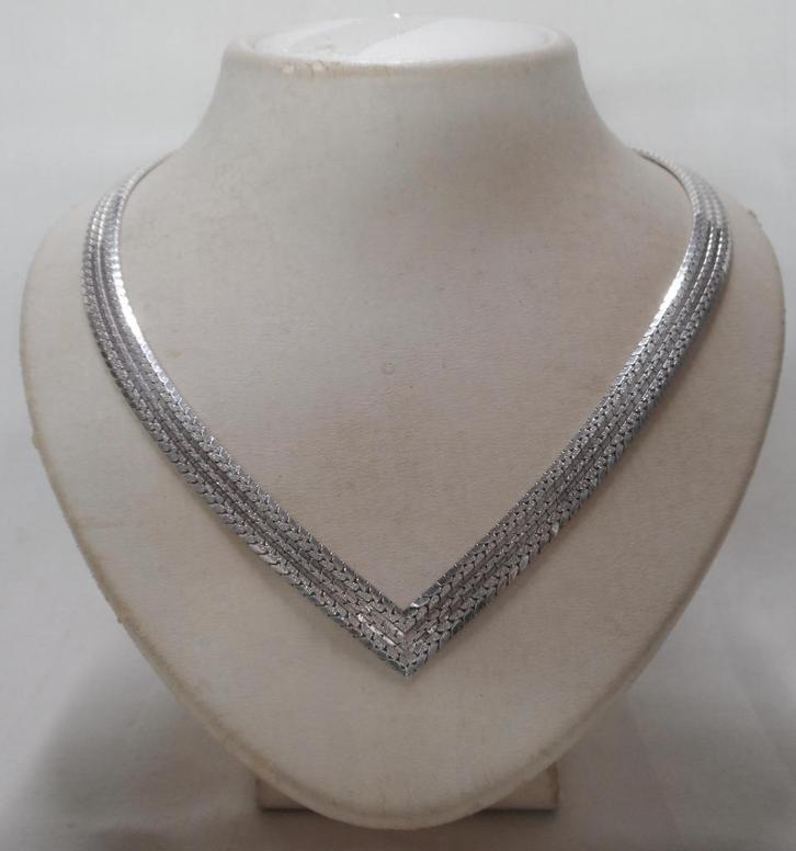 Prachtig zilveren plat vintage collier nr.679, Sieraden, Tassen en Uiterlijk, Kettingen, Zo goed als nieuw, Zilver, Zilver, Verzenden