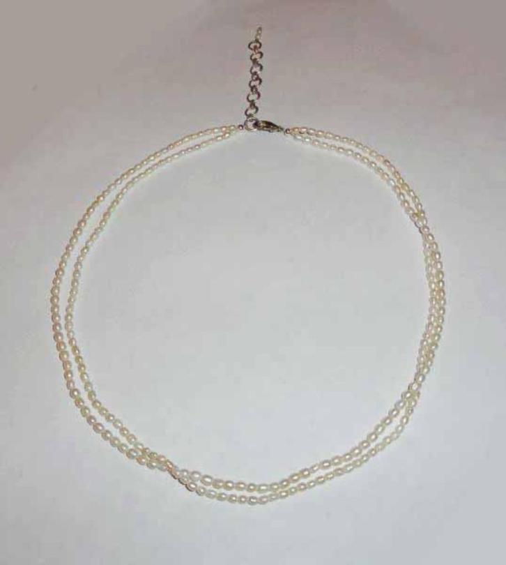 Ketting parels rijstkorrel cultivé parelketting dubbel, Sieraden, Tassen en Uiterlijk, Antieke sieraden, Ketting, Overige materialen