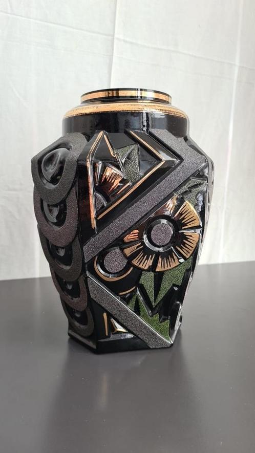 Henri Heemskerk Art Deco vaas, zwart hyalietglas, Scailmont, Antiek en Kunst, Antiek | Vazen, Ophalen of Verzenden
