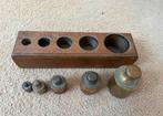 Antieke Gewichten Set met Houten Houder Messing Gewichten, Ophalen