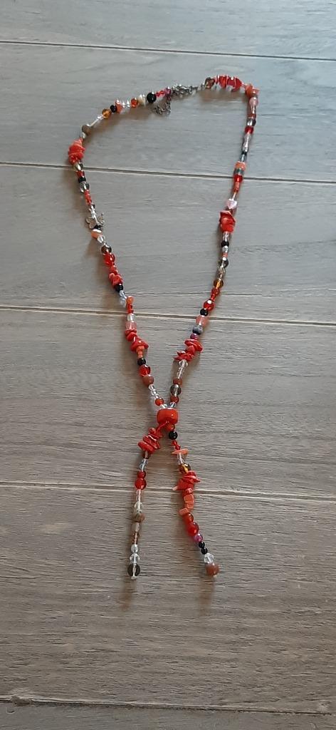 Kralenketting rode kralen, Sieraden, Tassen en Uiterlijk, Kettingen, Zo goed als nieuw, Kunststof, Rood, Verzenden