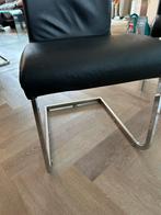 5 zwarte lederen design stoelen met chromen beugel, Ophalen, Gebruikt, Leer