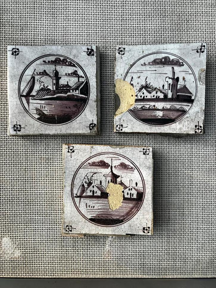 Antieke Hollandse Tegels - Set van 3, Antiek en Kunst, Antiek | Wandborden en Tegels, Ophalen of Verzenden
