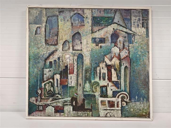 A7181 Nederlandse Grachten - Henk Plomp, Antiek en Kunst, Kunst | Schilderijen | Abstract, Ophalen of Verzenden