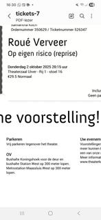 2 kaartjes Roué Verveer theater Maassluis, Tickets en Kaartjes, Theater | Cabaret en Komedie, Twee personen, Oktober