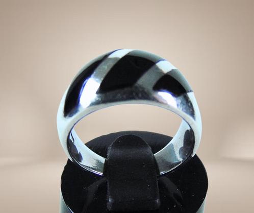 MODERNIST 925 zilveren brede bombe ring onyx inleg M17,3!, Sieraden, Tassen en Uiterlijk, Ringen, Zo goed als nieuw, Dame of Heer