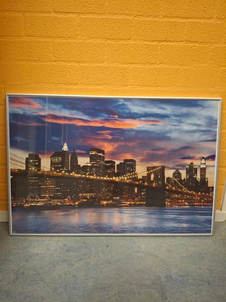 Stadsgezicht/Skyline New York Print met Zilveren Lijst, 50 tot 75 cm, Ophalen of Verzenden, 75 tot 100 cm, Print