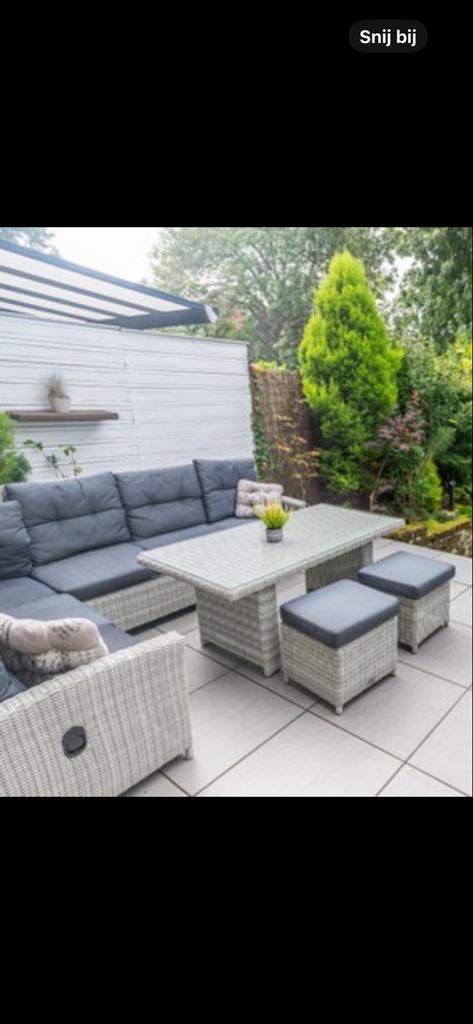 Florida Loungeset Hoekbank Hoge Tafel Krukjes, Tuin en Terras, Tuinsets en Loungesets, Gebruikt, Loungeset, Wicker, 8 zitplaatsen