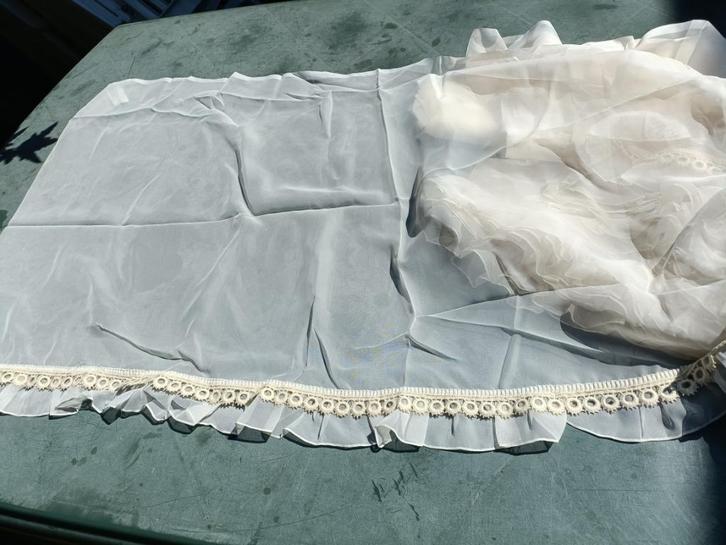 Vintage nieuw vitrage valletje rondjes 15 mtr x 62 cm (SF28), Huis en Inrichting, Stoffering | Gordijnen en Lamellen, Nieuw, Minder dan 100 cm