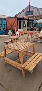 Houten picnic tafel – stevig en handgemaakt, Tuin en Terras, Ophalen of Verzenden, Zo goed als nieuw, Hout