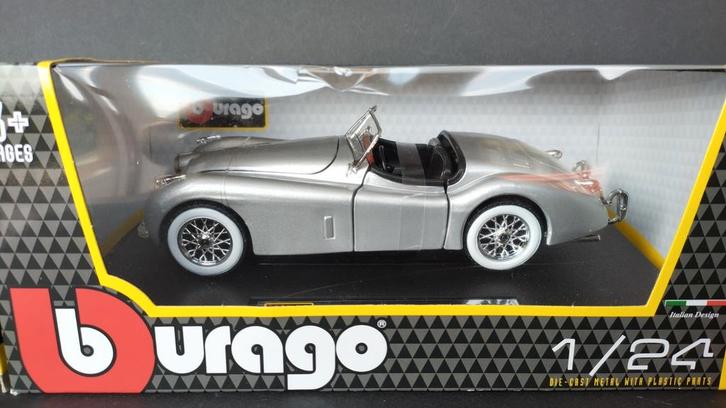 Jaguar XK 120 Roadster Zilver 1:24 Bburago Burago Pol, Hobby en Vrije tijd, Modelauto's | 1:24, Nieuw, Auto, Bburago, Verzenden