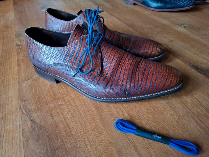 Floris van Bommel Cognac Blauw herenschoenen Maat 11, Kleding | Heren, Schoenen, Gedragen, Veterschoenen, Bruin, Ophalen of Verzenden