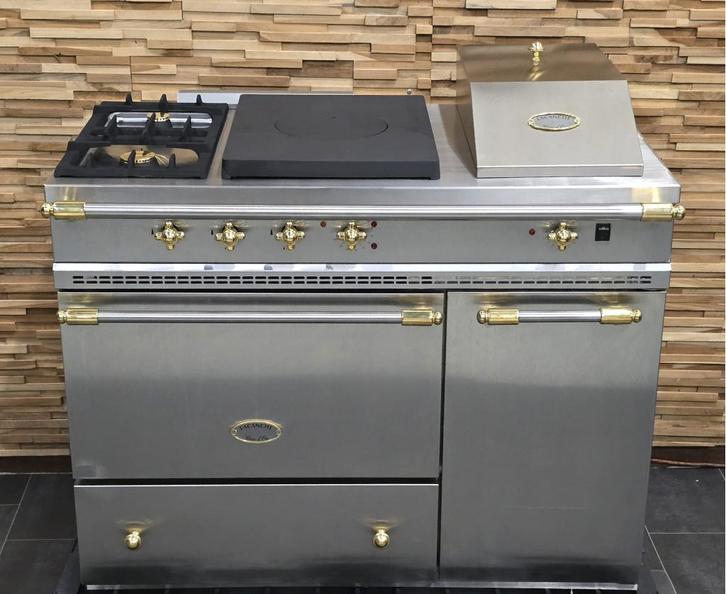 Luxe Fornuis Lacanche 110cm rvs & messing Coupe de Fue, Witgoed en Apparatuur, Fornuizen, Zo goed als nieuw, Vrijstaand, Gas, 3 kookzones of minder