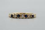 Gouden Vintage aanschuifring saffier en diamant. 2022/816, 18 tot 19, Goud, Blauw, Met edelsteen