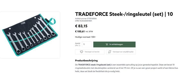 NIEUW TradeForce Steeksleutel set 8 tot 19mm, Doe-het-zelf en Verbouw, Gereedschap | Handgereedschap, Nieuw, Ophalen of Verzenden