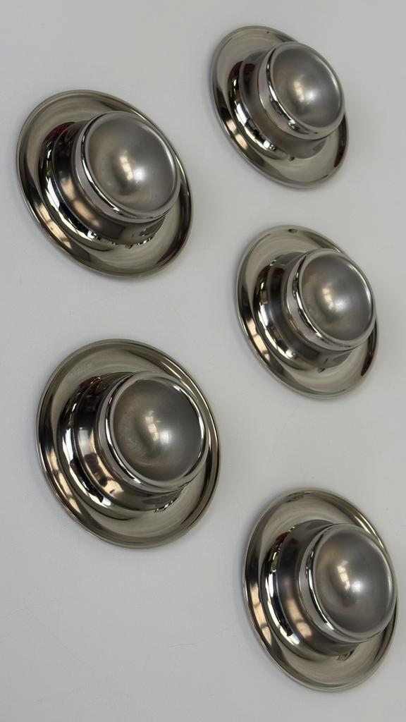 5 x RVS chromen eierdopjes set chroom, Huis en Inrichting, Keuken | Keukenbenodigdheden, Zo goed als nieuw, Ophalen of Verzenden