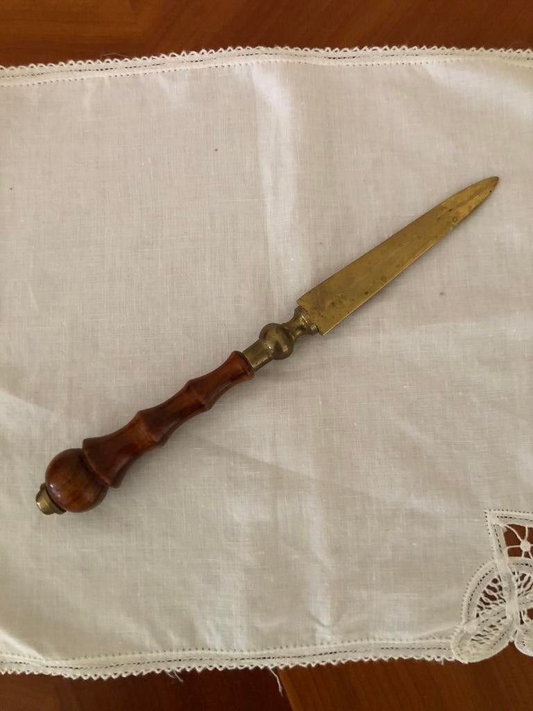 Brass brief opener met houten handvat, Ophalen of Verzenden